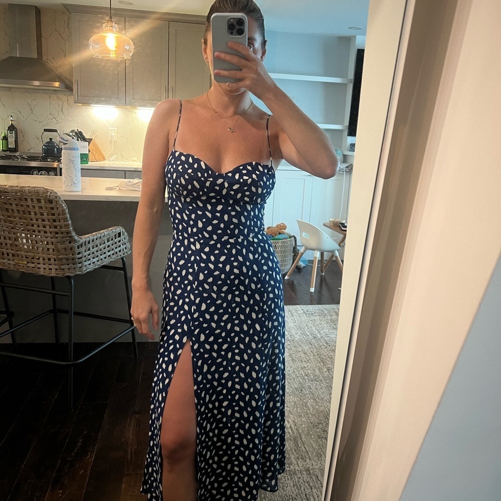 Reformation Navy and White Midi Dress